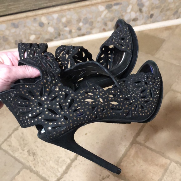 BCBGMAXAZRIA Black Rhinestone Studded Heels size 5 1/2 - Picture 2 of 10